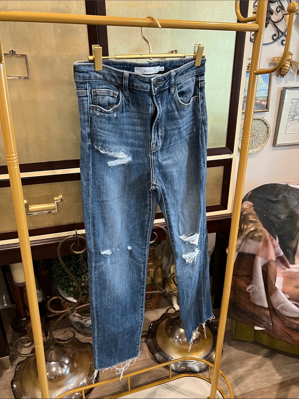 Medium Wash Distressed Straight-Leg Jeans